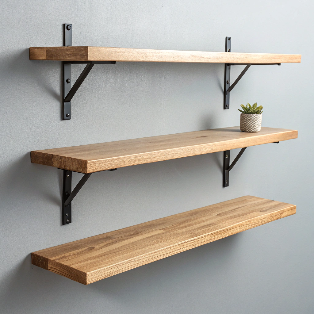 Minimalist floating shelves in white oak