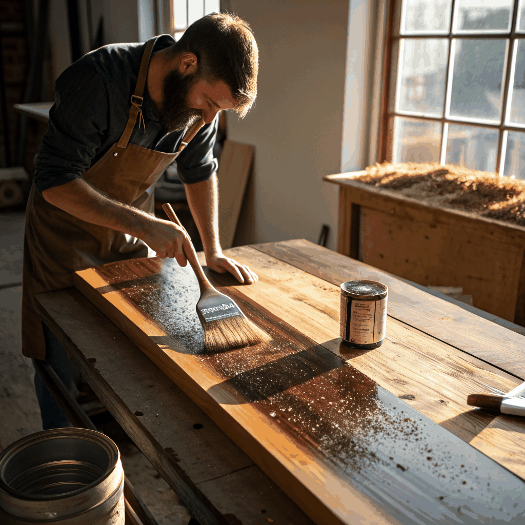 Natural oil finish being applied to a wooden surface